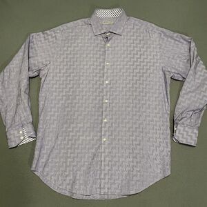 Jack Stone Thomas Dean Dress Shirt Mens XL Purple Plaid Long Sleeve Flip Cuff‎